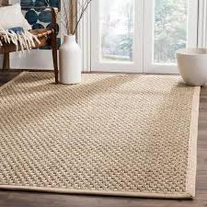 lot 12 image: Natural Fiber TanBeige 8 ft. x 8 ft. Square Border Area Rug