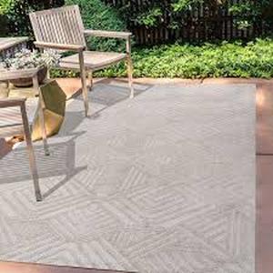 lot 80 image: Jordan High-Low Pile Art Deco Geometric Beige 5 ft. x 8 ft. IndoorOutdoor Area Rug