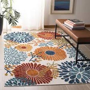 lot 50 image: Cabana CreamRed 6 ft. x 9 ft. Floral Leaf IndoorOutdoor Patio Area Rug