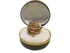 Vintage Solid 14K Gold Brutalist Ring w/Diamonds &amp; Blue Sapphires