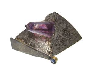 lot 9 image: Impressive Signed Baker & Baker Sculptural Sterling Silver Brooch Pendant wLarge Amethyst Crystal