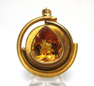 lot 10 image: H. Burle Marx 18K Solid Gold Pendant w22.5 Carat Citrine