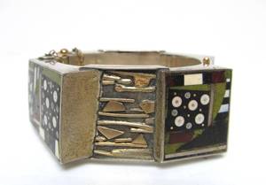 lot 13 image: Large & Exceptional Signed Tod Pardon Sterling Silver & 14K Gold Bracelet