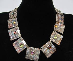 lot 17 image: Outstanding Signed Multi-Gem Sculptural Modernist Sterling w 14K & 18K Gold Necklace by Frederick Marshall 