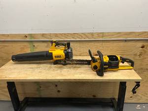 lot 12 image: DEWALT DCBL722 20v Blower and DCCS670 60V Chainsaw (Tool Only)