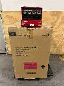 HUSKY Lot of 30 Packs of- 12 ft. x 1 in. Ratchet Tie Down with S Hook (4 Per Pack)