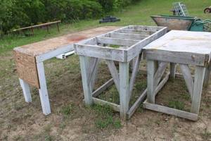 lot 28 image: Collection of Three Rustic Wooden Work Tables