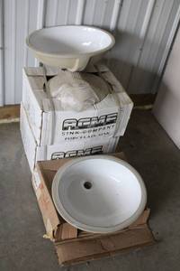 lot 55 image: Lot of 8 Porcelain Undermount Sinks by Acme