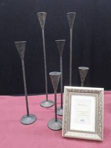 lot 126 image: TALL HEAVY METAL CANDLE HOLDERS  FRAME
