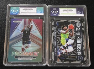 lot 5 image: Anthony Edwards 2020-21 Illusions Rookie Card & 2022-23 Prizm Prizmatic Lot  2 Cards