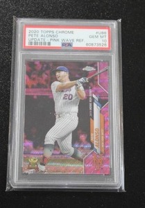 lot 67 image: 2020 Topps Chrome Pink Wave Refractor Pete Alonso #U86 PSA 10