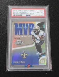 lot 72 image: 2018 Contenders Optic MVP Contenders Blue Alvin Kamara 1925 PSA 8  Only 25 Exist