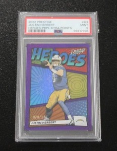 lot 74 image: 2022 Prestige Heroes Purple Xtra Points Justin Herbert #H3 70149 PSA 9  Only 149 Exist