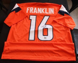 lot 84 image: Denver Broncos Troy Franklin Custom Autograph Jersey Beckett COA #1W818906