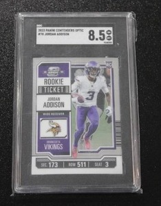 lot 135 image: 2023 Contenders Optic Jordan Addison #78 Rookie Card SGC 8.5