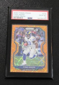 lot 160 image: 2020 Prizm Orange Lazer Cam Akers #376 Rookie Card PSA 10
