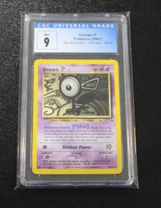 lot 199 image: 2001 Pokemon Neo Discovery Holo Unown F #4875 CGC 9