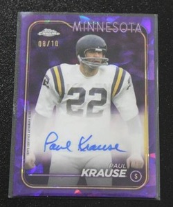 lot 267 image: 2024 Topps Chrome Purple Refractor Paul Krause Autograph 810  Only 10 Exist