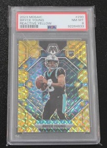 lot 277 image: 2023 Mosaic Reactive Yellow Bryce Young #290 Rookie Card PSA 8