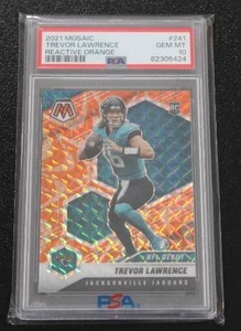 lot 285 image: 2021 Mosaic Reactive Orange Trevor Lawrence #241 PSA 10