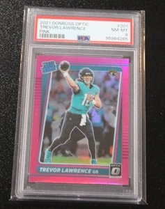 lot 330 image: 2021 Optic Pink Prizm Trevor Lawrence #201 PSA 8