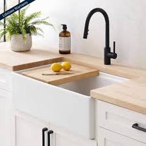 lot 6 image: SINKOLOGY Bradstreet II 33 in. Farmhouse Apron Front Undermount Single Bowl Crisp White Fireclay Workstation Kitchen Sink Customer Returns See Pictures