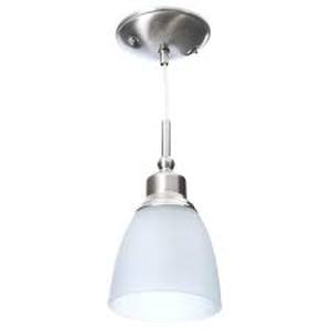 lot 22 image: Hampton Bay Riverbrook 1-Light Brushed Nickel Mini Pendant with Frosted White Glass Shade (3-Pack)  Customer Returns See Pictures