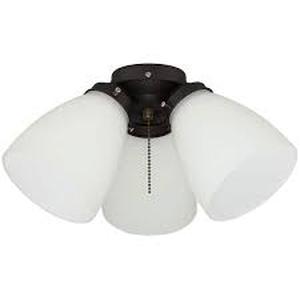 lot 29 image: Lot of Hampton Bay 3-Light Oil Rubbed Bronze Ceiling Fan Shades LED Light Kit Customer Returns See Pictures
