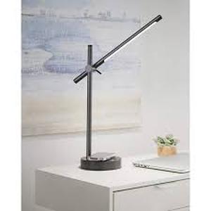 lot 39 image: Hampton Bay 22 in. Indoor Black Integrated LED Table Lamp with Built-in Wireless Charging Pad  Customer Returns See Pictures