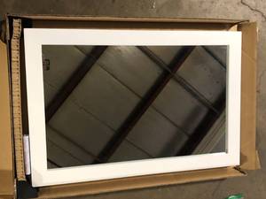 lot 9 image: Home Decorators Collection Sassy 24 in. W x 36 in. H Rectangular Framed Wall Mount Bathroom Vanity Mirror in White  Customer Returns See Pictures