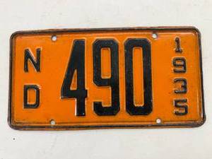 lot 102 image: 1935 ND 3 Digit License Plate