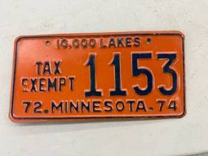 lot 107 image: 1972 MN Tax Exempt License Plate
