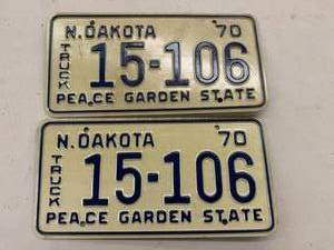 lot 117 image: Matched Set 1970 ND Truck License Plates