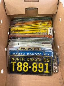 lot 124 image: Box Of Vintage ND License Plates