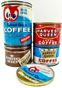 Collection of 4 Vintage Harvest Queen Coffee Cans
