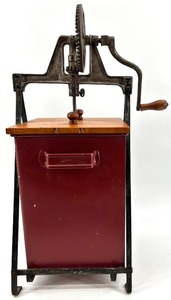 lot 3 image: Antique Hand-Crank Butter Churn with Wooden Lids