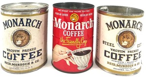 lot 8 image: Set of 3 Vintage Monarch Coffee Tins