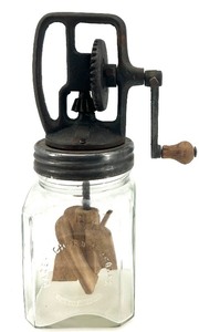 lot 11 image: Vintage Dazey Glass Butter Churn with Metal Crank Handle