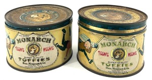 lot 14 image: Vintage 1928 Monarch Teenie Weenie Toffies Tins Set of 2