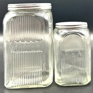 lot 16 image: Set of 2 Vintage Hoosier Glass Jars - Coffee and Tea