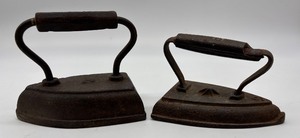 lot 46 image: Set of 2 Antique Sad Irons with Cast Iron Handles