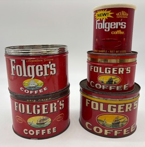 lot 55 image: Collection of Vintage Folgers Coffee Tins