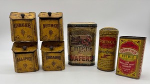 lot 63 image: Set of 7 Vintage Spice and Tobacco Tins