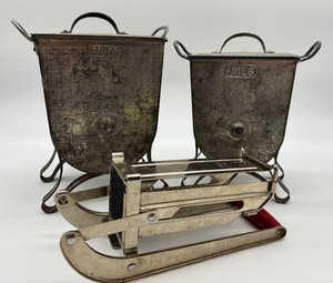 lot 66 image: Set of 2 Vintage Metal Fries Churns with Manual Press