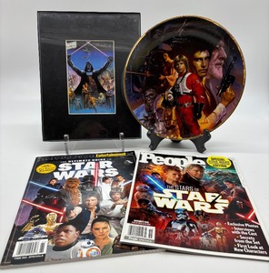 lot 89 image: Star Wars Collectible Set Limited Edition Plate, Framed Art, and Magazines