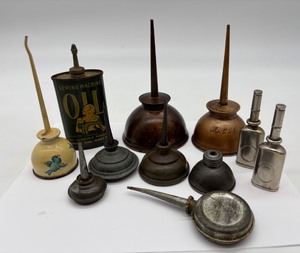 lot 114 image: Vintage Collection of 11 Oil Cans and Spouts