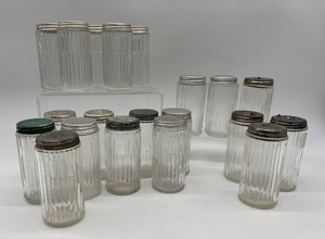 lot 117 image: Vintage Glass Salt and Pepper Shakers with Glass Spice Jars - Quantity 20