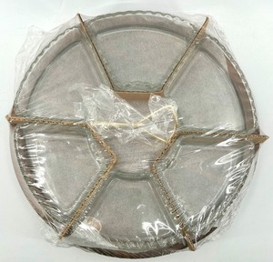 lot 126 image: Mid-Century Vermillion Walnut Lazy Susan with Glass Inserts - NIB