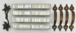 lot 129 image: Set of Mixed Cabinet and Drawer Handles with Mother of Pearl and Copper Finish
