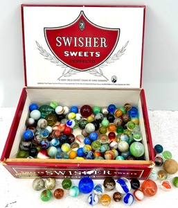 lot 139 image: Collection of Vintage Marbles in Swisher Sweets Box